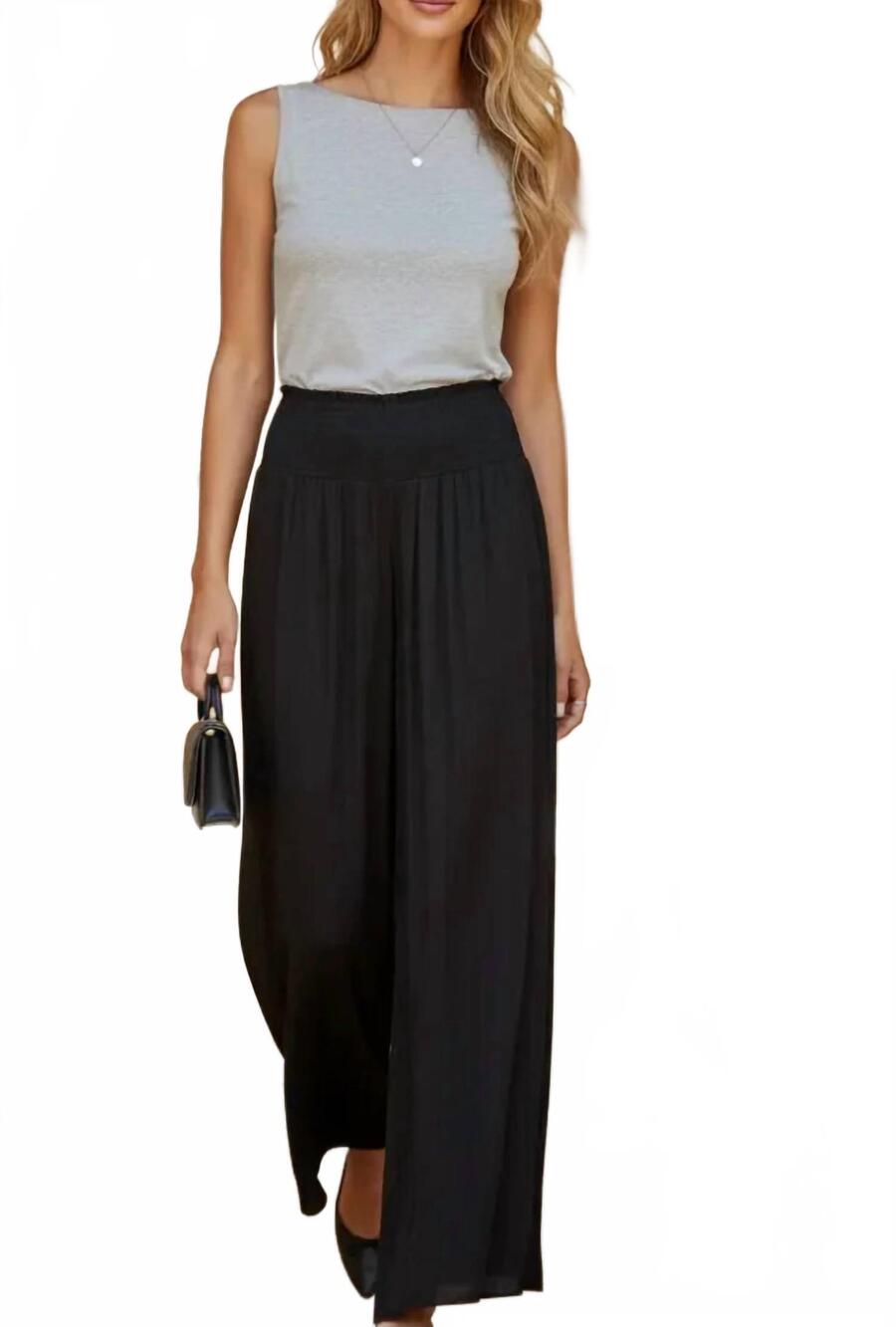 NEW NAKED ZEBRA smocked waist wide leg pant in black